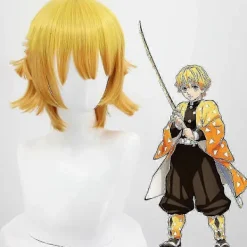 Halloweenfest Demon Slayer Agatsuma Zenitsu Cosplay Party Kostym Outfits Anime Set Gåvor L> Peruker