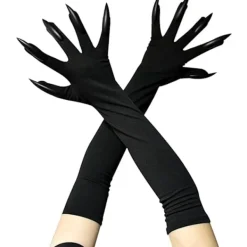 Halloweenkostym Klovantar Långa Fingrar Svarta Partyhandskar Kattklor Halloween Rekvisita Varg handskar Handske Cosplay Kostym><noscript><img width=