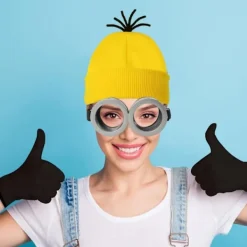 Halloweenkostym Mössa Minion-glasögon Handskar Maskeradkostym Dumma Mej Cosplay Tillbehör Vuxen><noscript><img width=