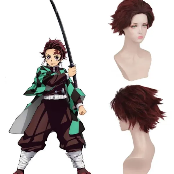 Halloweenkostymer: Demon Slayer: Kimetsu no Yaiba, Tanjiro Kamado, Nezuko, Agatsuma, Zenitsu och Tomioka Giyuu> Peruker