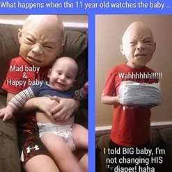 Halloween-kostymfest Baby Mask Full Head för vuxna Latex Cry Baby Mask><noscript><img width=