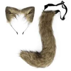 Halloween-kostymsimuleringsrävplyschsvans kostymtillbehör odjurssvans kattoar hårband huvudbonad> Tillbehör