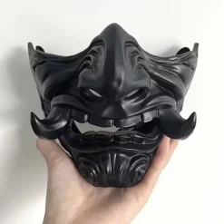 Halloweenmask halvt ansikte japansk stil, festkostymrekvisita Halloween><noscript><img width=