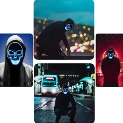 Halloween-mask led, dödskallemask, ofarlig LED-mask med 3 blixtar> Masker