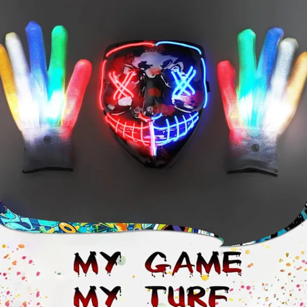 Halloween-mask med skelett-handskar, 3-läges upplyst läskig LED-mask med LED-glödande handskar, Halloween-dekorationer> Masker