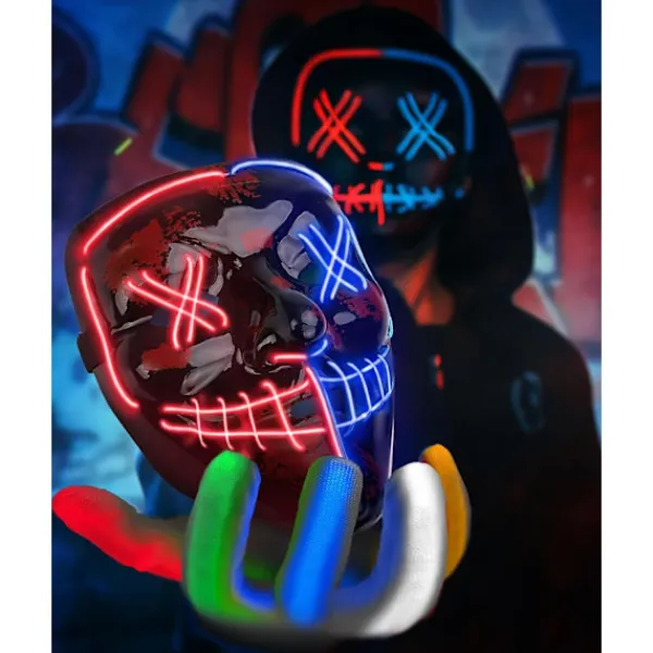 Halloween-mask med skelett-handskar, 3-läges upplyst läskig LED-mask med LED-glödande handskar, Halloween-dekorationer> Masker