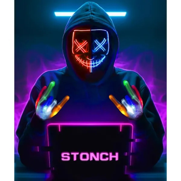 Halloween-mask med skeletthandskar, 3-läges upplyst läskig LED-mask med LED-glödande handskar, Halloween-dekorationer-FA-> Tillbehör