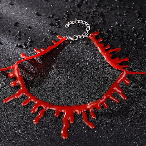 Halloween-prydnader, halsband, blodfläckade halsband, röda imitationsslående halsband> Smink