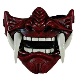 Halv Ansikte Assassin Ronin Samurai Mask Demon Oni Mempo Japansk Latexmask För Vuxen><noscript><img width=