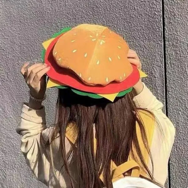 Hamburgerhatt för vuxna Söt Rolig Realistisk Bekväm Stretchig Kostymtillbehör Mjuk Herr Dam Snabbmat Hamburgerkeps för Present> Huvudbonader