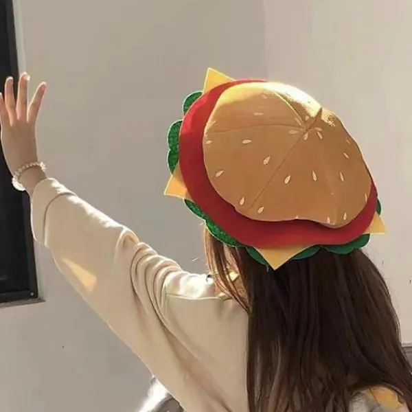 Hamburgerhatt för vuxna Söt Rolig Realistisk Bekväm Stretchig Kostymtillbehör Mjuk Herr Dam Snabbmat Hamburgerkeps för Present> Huvudbonader