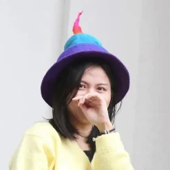 TryggHandla Handgjord Regnbåge Trollkarlshatt Rolig Infällbar Häxhatt Gradient Hatt Trollkarlshatt-lingling}> Huvudbonader