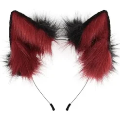 Handgjort Pannband med Fuskpäls Räv Varg Öron Halloween Jul Cosplay Party Kostym Tillbehör. Svartröd> Huvudbonader