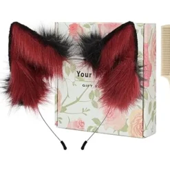 Handgjort Pannband med Fuskpäls Räv Varg Öron Halloween Jul Cosplay Party Kostym Tillbehör. Svartröd> Huvudbonader