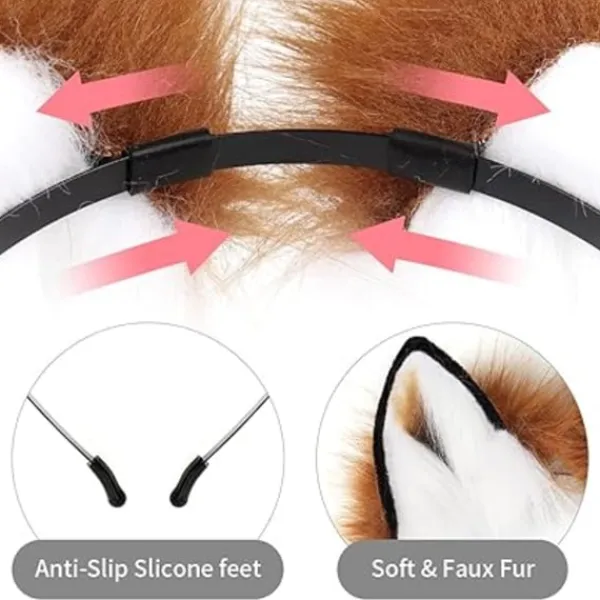 Handgjort Pannband med Fuskpäls Räv Varg Öron Halloween Jul Cosplay Party Kostym Tillbehör. Svartröd> Huvudbonader