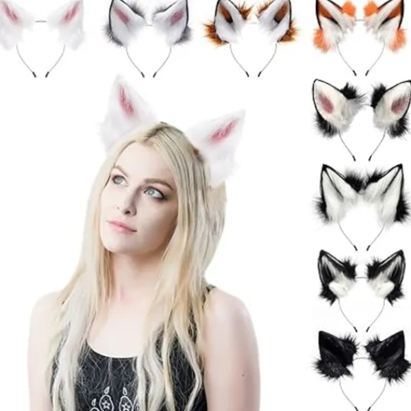 Handgjort Pannband med Fuskpäls Räv Varg Öron Halloween Jul Cosplay Party Kostym Tillbehör. Svartröd> Huvudbonader