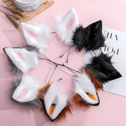 Handgjort Pannband med Fuskpäls Räv Varg Öron Halloween Jul Cosplay Party Kostym Tillbehör. Svartröd><noscript><img width=