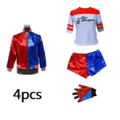 Harley Quinn Cosplay Kostym 4-delars Set för Kvinnor & Barn 4 i 1 Set-FF- 140> Dräkter