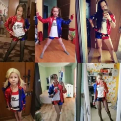 Harley Quinn Kostym Film Clown Girl Dräkt Halloween Vuxen Sexig Cosplay T-shirt Armband Pistolhölster Tillbehör 01 M(155-160CM)-FA- M(155-160CM)><noscript><img width=