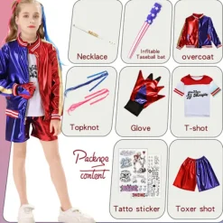 Harley Quinn Kostym för Kvinnor | Joker Girl Cosplay Halloween Party Outfit & Cosplay-peruk-XXL XXL{FY} XXL wig><noscript><img width=