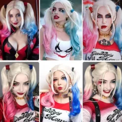 Harley Quinn Lång Cosplay Peruk i Blond, Blå och Rosa för Halloween[JUN]><noscript><img width=