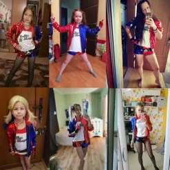 Harley Quinn-kostym Film Clown Flickor Kostym Halloween Vuxen Sexig Cosplay T-shirt Armband Pistolhölster Tillbehör 0 0 L(60-65CM)><noscript><img width=