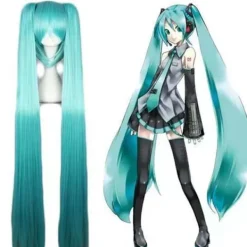 Hatsune Miku Cosplay Peruk med Två Långa Raka Hästsvansar[JUN]> Peruker