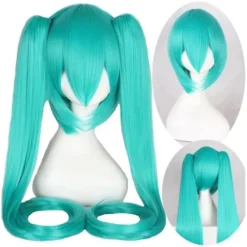 Hatsune Miku Cosplay Peruk med Dubbla Toppar för Halloween & Karneval, Kompatibel med Vocaloid[JUN]><noscript><img width=