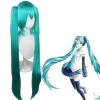Hatsune Miku Peruk Cosplay Party Peruker med 2 Hästsvansar Långa Raka Peruker Halloween Karneval Rekvisita> Peruker