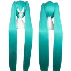 Hatsune Miku Peruk Cosplay Party Peruker med 2 Hästsvansar Långa Raka Peruker Halloween Karneval Rekvisita><noscript><img width=