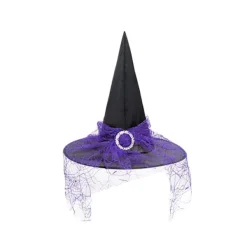 Hatt för häxa, dam, Halloween, med slöja, accessoarer till häxdräkt för vuxna, fest> Huvudbonader