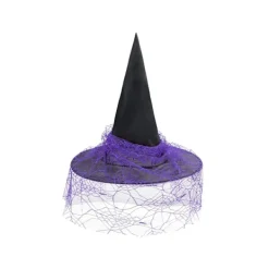 Hatt för häxa, dam, Halloween, med slöja, accessoarer till häxdräkt för vuxna, fest> Huvudbonader