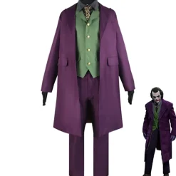 Heath Ledger Cosplay Kostym Halloween Män Film The Dark Knight Joker Kostym Lila Jacka Komplett Set M> Dräkter