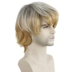 Herr Kort Ljusblond Peruk med Sned Lugg><noscript><img width=
