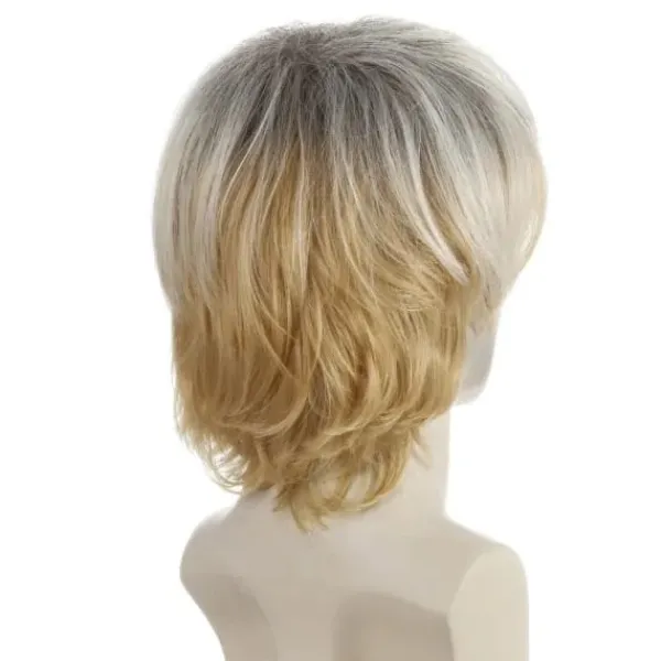 Herr Kort Ljusblond Peruk med Sned Lugg> Peruker