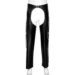 Herrunderkläder öppna grenbyxor West Cowboy kostym Faux läder grenlösa chaps med fransade detaljer Spännda lösa långa byxor Tw XL> Dräkter