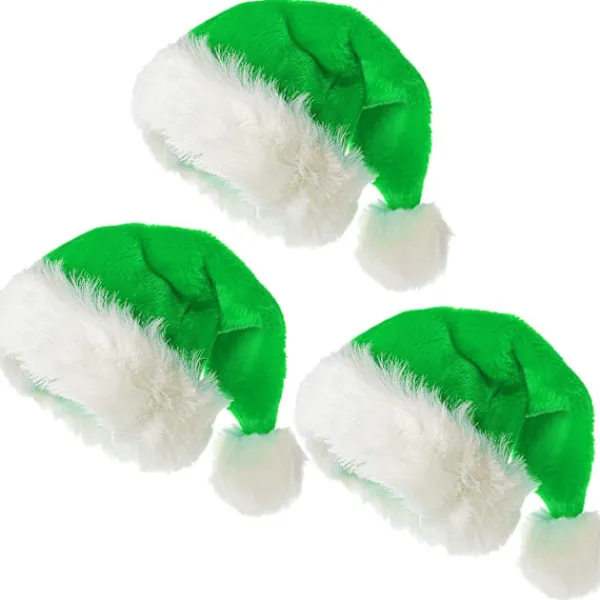 Heyone 3-pack Jultomtehatt för Vuxna, Traditionell Grön och Vit Plysch Jultomtehatt för Julfest> Huvudbonader