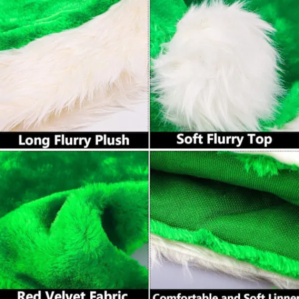 Heyone 3-pack Jultomtehatt för Vuxna, Traditionell Grön och Vit Plysch Jultomtehatt för Julfest> Huvudbonader