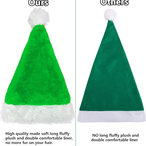 Heyone 3-pack Jultomtehatt för Vuxna, Traditionell Grön och Vit Plysch Jultomtehatt för Julfest> Huvudbonader