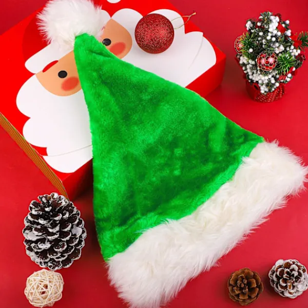 Heyone 3-pack Jultomtehatt för Vuxna, Traditionell Grön och Vit Plysch Jultomtehatt för Julfest> Huvudbonader