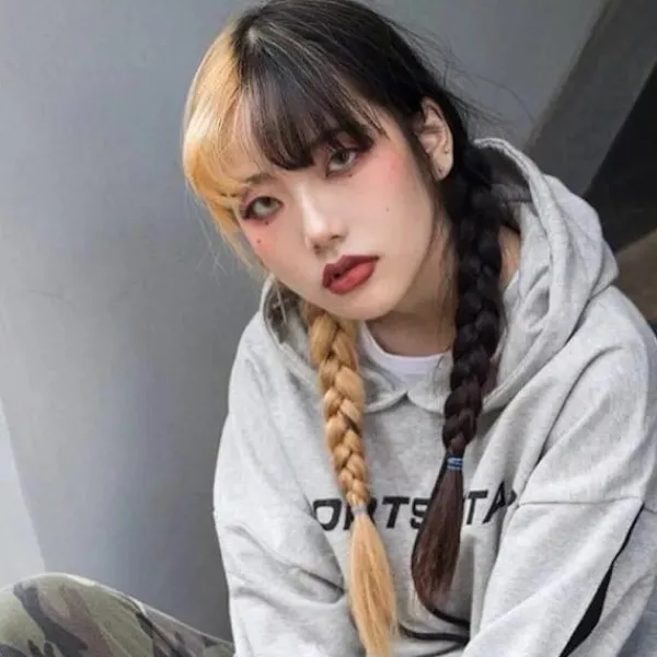 LBSS Hög temperatur Wire Peruk med Air Bangs Långt rakt tvåfärgat hår för kvinnor> Peruker