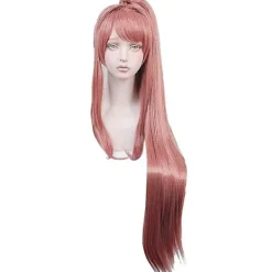 unbranded Högkvalitativ Doki Doki Literature Club! Monika Cosplay Peruk DDLC Avtagbar Hästsvans Lång Värmebeständig Hår Peruker + Perukmössa + Rosett> Peruker