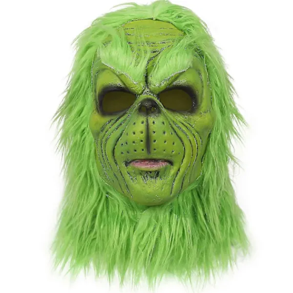 Högkvalitativ Grinch Mask Jul Grön Monster Mask Jul Grinch Kostym Mask med Julhatt Roliga Jul Cosplay Party Rekvisita Pälsmask - DSW> Masker