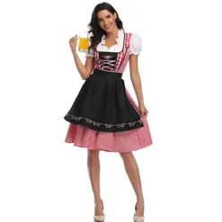 Högkvalitativ traditionell tysk rutig klänning Oktoberfest-dräkter för vuxna kvinnor Halloween Fancy Party Style S-FA- pp> Dräkter