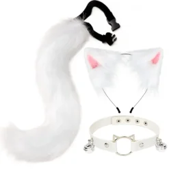 Högkvalitativt Pälsdjurskatteöron Räv Svansklocka Halsband Set Halloween Party Tillbehör Ta Päls Plysch Huvudbonader Rekvisita> Tillbehör