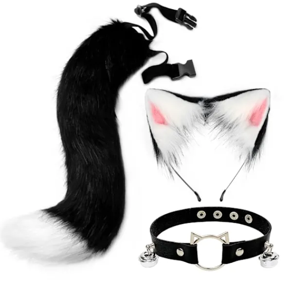 Högkvalitativt Pälsdjurskatteöron Räv Svansklocka Halsband Set Halloween Party Tillbehör Ta Päls Plysch Huvudbonader Rekvisita> Tillbehör