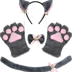 LEUGELE Högtidsfest Cosplay Tillbehör Kattöron Hårband Katt Svans Katt Klo Båge 4-delad Set Grå> Dräkter