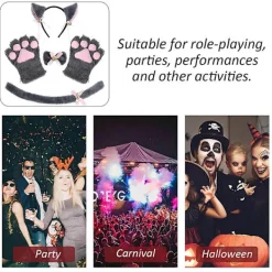 LEUGELE Högtidsfest Cosplay Tillbehör Kattöron Hårband Katt Svans Katt Klo Båge 4-delad Set Grå> Dräkter