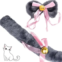 LEUGELE Högtidsfest Cosplay Tillbehör Kattöron Hårband Katt Svans Katt Klo Båge 4-delad Set Grå><noscript><img width=