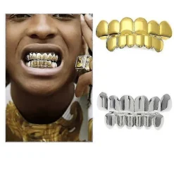 Hip Hop Löständer Guld Tänder Och Silver Tänder><noscript><img width=